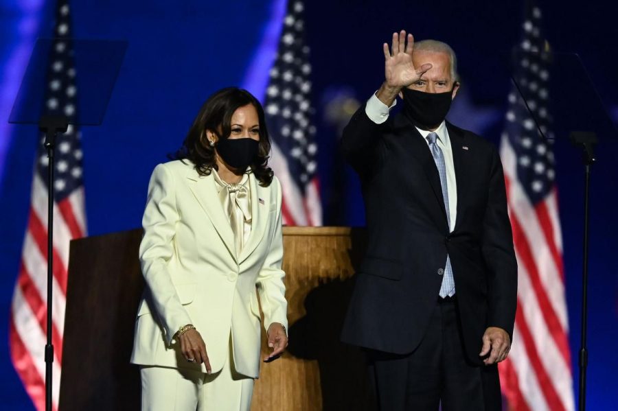 President-elect Joe Biden and Vice President-elect Kamala Harris address the nation after their victory on November 7. 
JIM WATSON / AFP VIA GETTY IMAGES