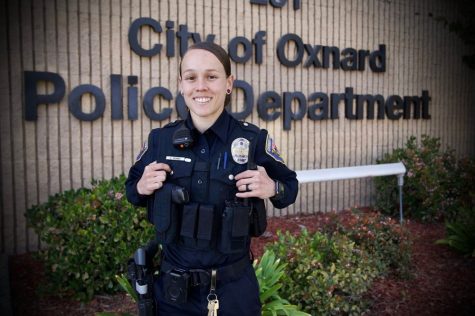 Courtney Robbs outside of the Oxnard Police Department