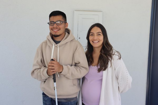 "NERVOUS, BUT EXCITED AND BRAVE." Joel Fernandez, senior, with his ESN teacher Mrs. Thalia Sandoval 