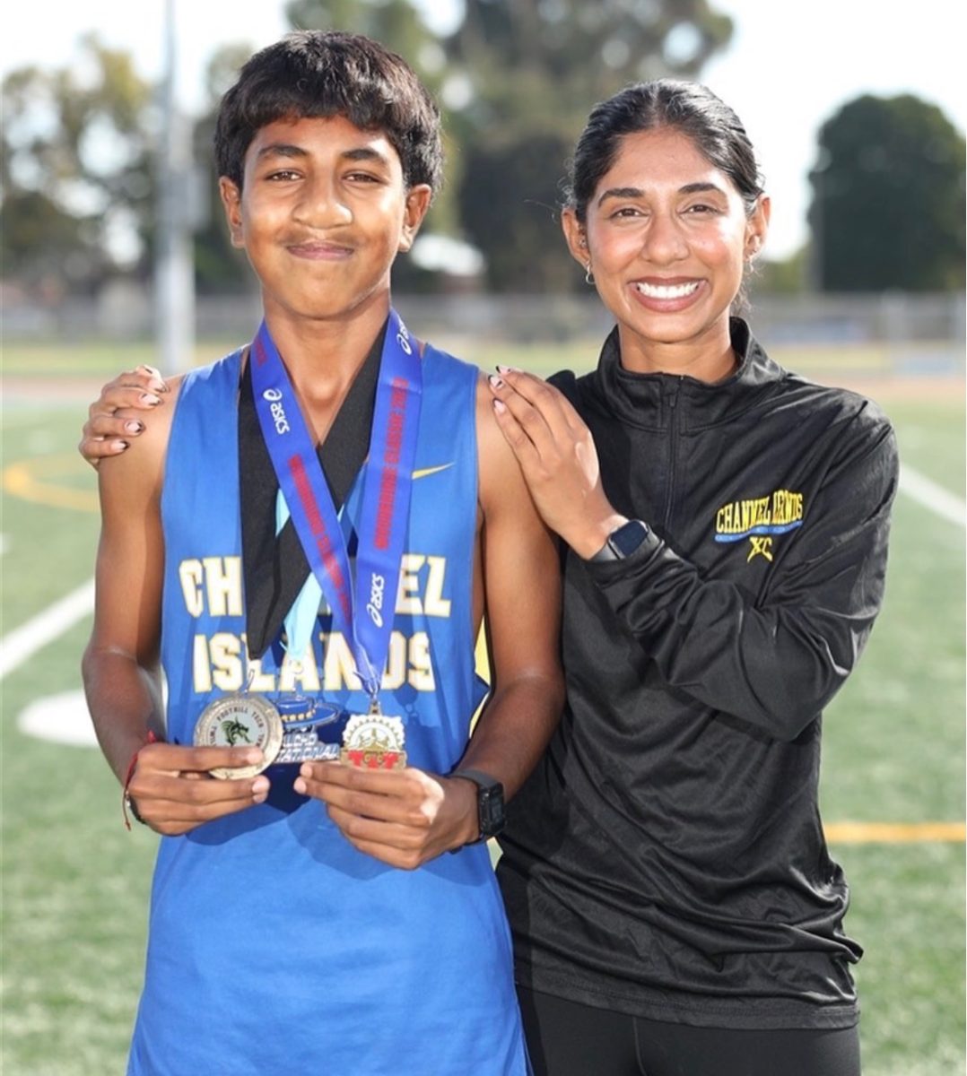 BLAST FROM THE PAST: Mathew Anthony poses his freshmen year with his coach and sister, coach Magen Anthony